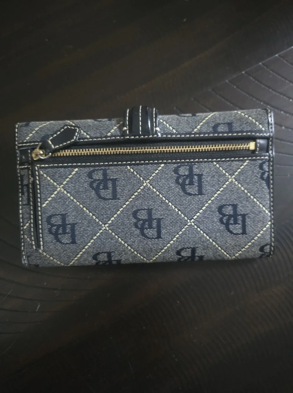 Dooney & Bourke Navy Blue DB Logo Compact Wallet with Buckle